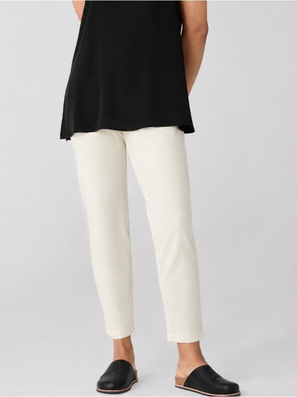 Eileen Fisher Ivory Washable Stretch Crepe Ankle Pants XS